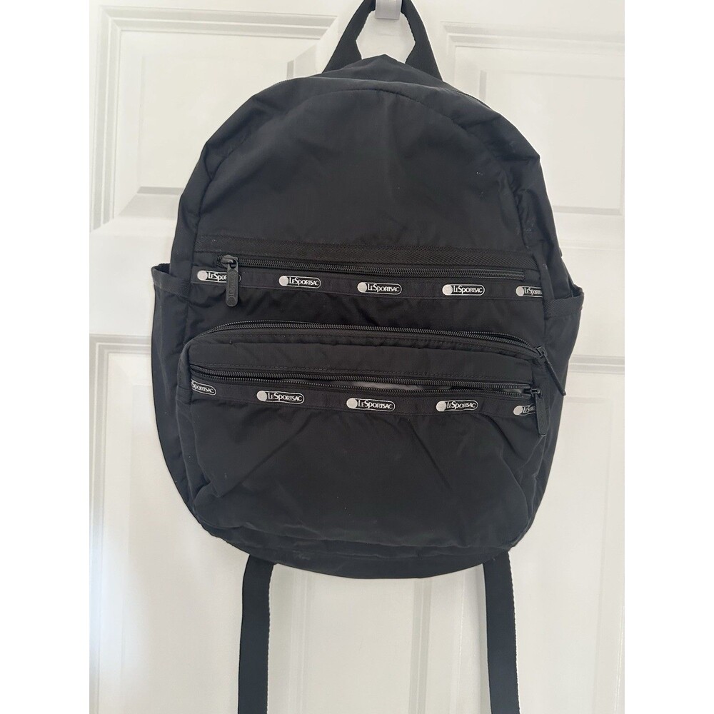 LeSportsac Route Black Backpack Multi Zipper Clean - Picture 2 of 16
